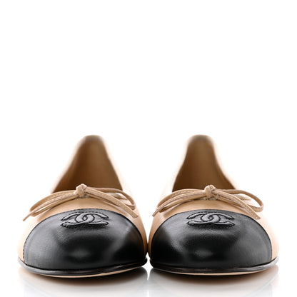 Chanel Lambskin Cap Toe CC Ballerina Flats 38 Beige Black 2 of 15