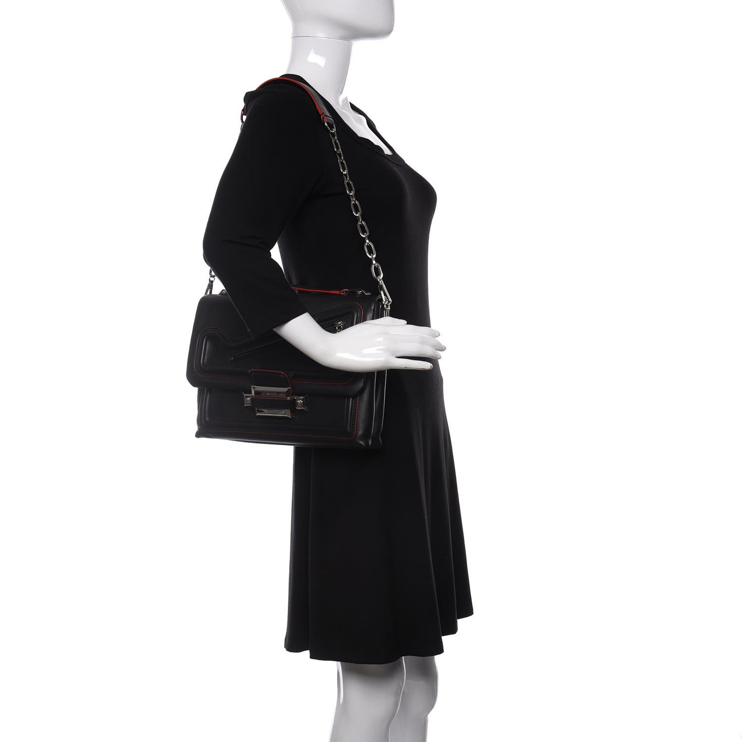Calfskin Palazzo Shoulder Bag Black Red