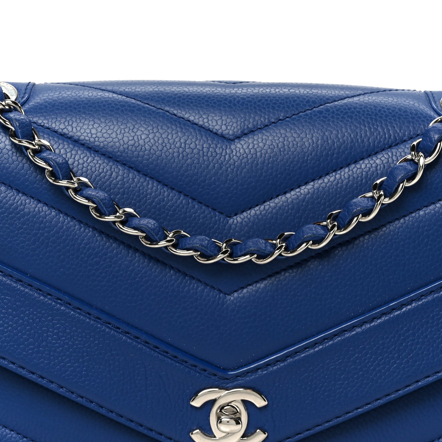 Caviar Chevron Quilted Single Flap Blue