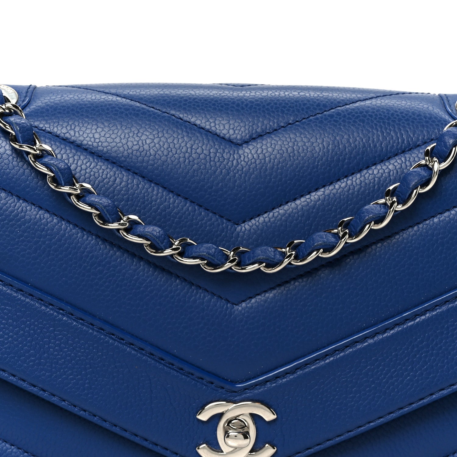 Chanel Caviar Chevron Quilted Single Flap Blue 9 of 11
