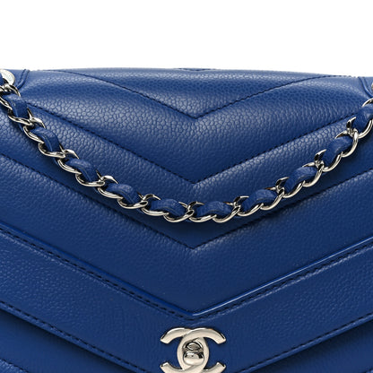 Chanel Caviar Chevron Quilted Single Flap Blue 9 of 11