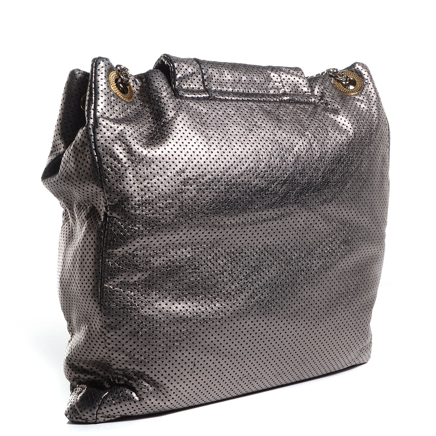 Chanel Metallic Crackled Calfskin Perforated Drill Shoulder Bag Silver 3 of 8