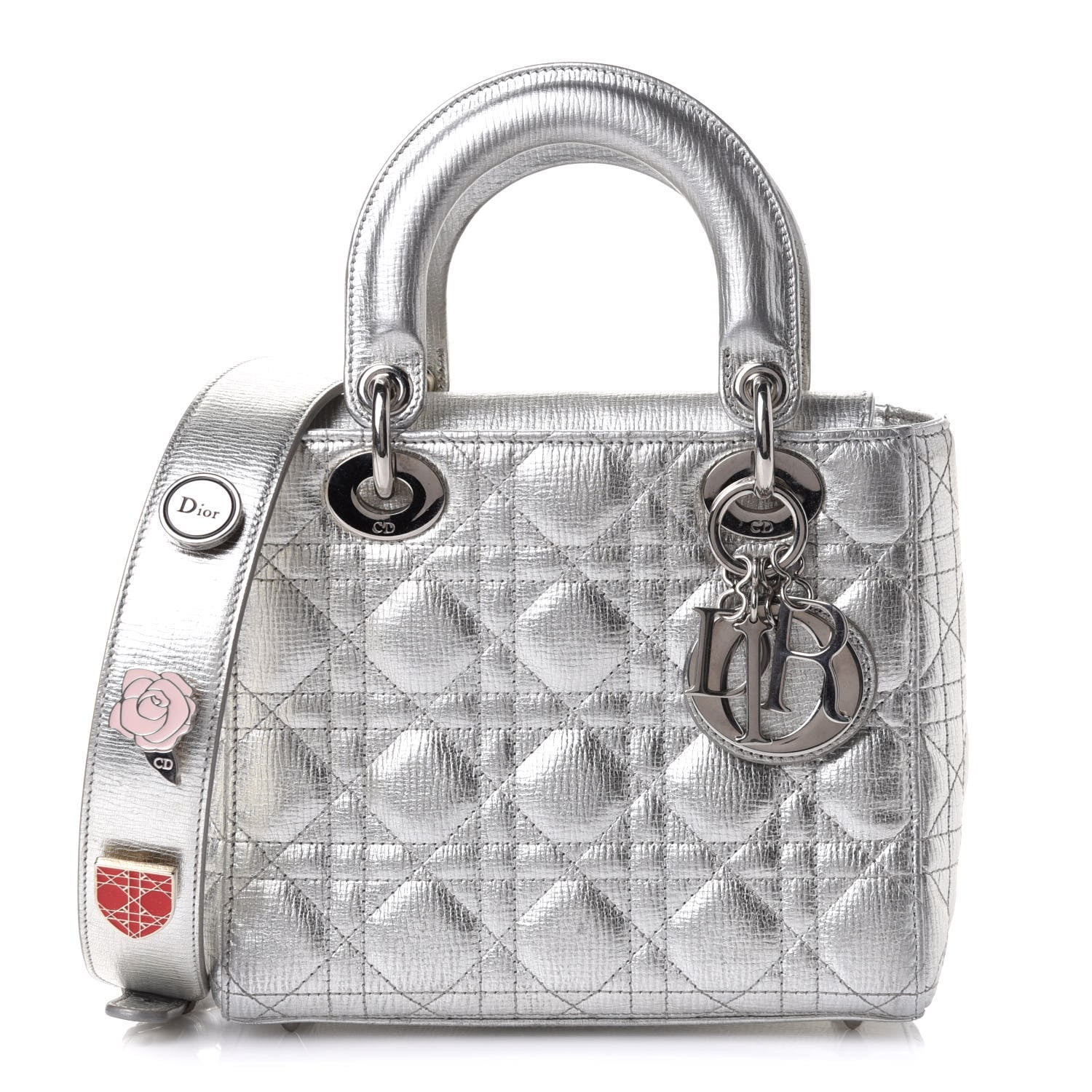 Christian Dior Metallic Grained Calfskin Cannage Small Lucky Badges My Lady Dior Silver 1 of 11