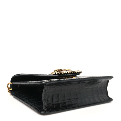 Dolce & Gabbana Shiny Alligator Devotion Envelope Top Handle Bag Black 3 of 10
