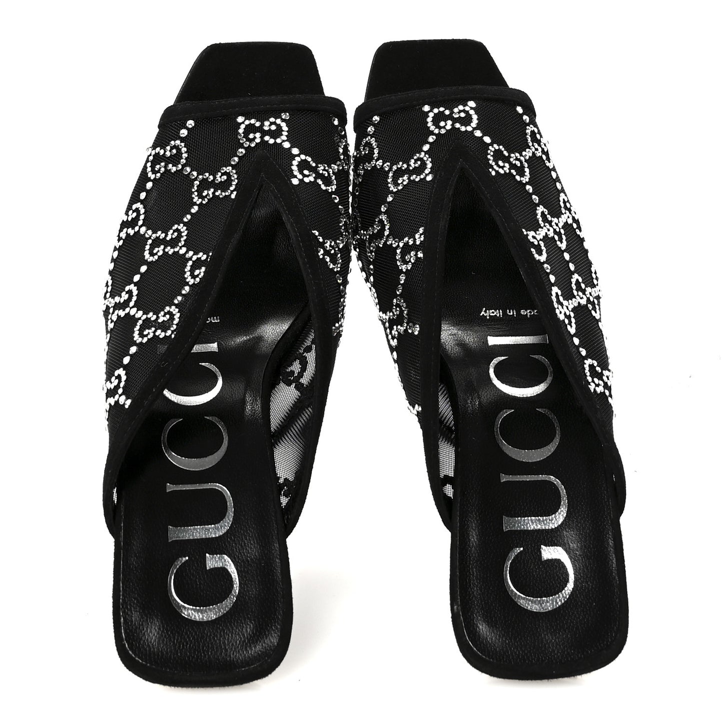 Tela Retino Kid Scamosciato Crystal GG Monogram Square G 95mm Slide Sandals 35 Black