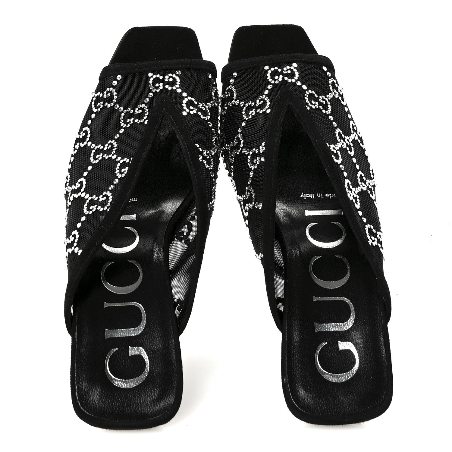 Gucci Tela Retino Kid Scamosciato Crystal GG Monogram Square G 95mm Slide Sandals 35 Black 2 of 8