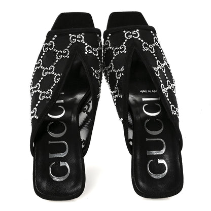 Gucci Tela Retino Kid Scamosciato Crystal GG Monogram Square G 95mm Slide Sandals 35 Black 2 of 8