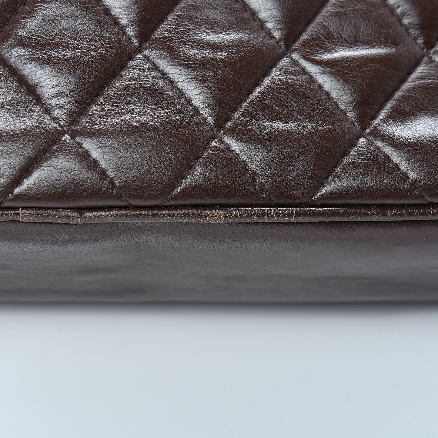 Lambskin Quilted Large Camera Case Brown