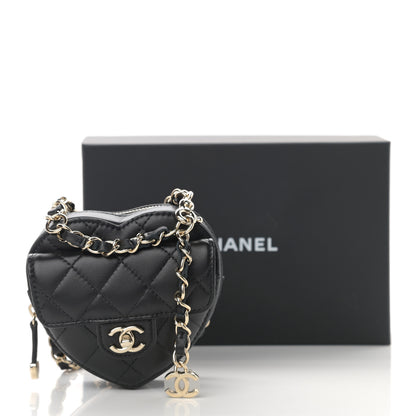 Chanel Lambskin Quilted CC In Love Heart Waist Belt Bag With Chain Black 12 of 12