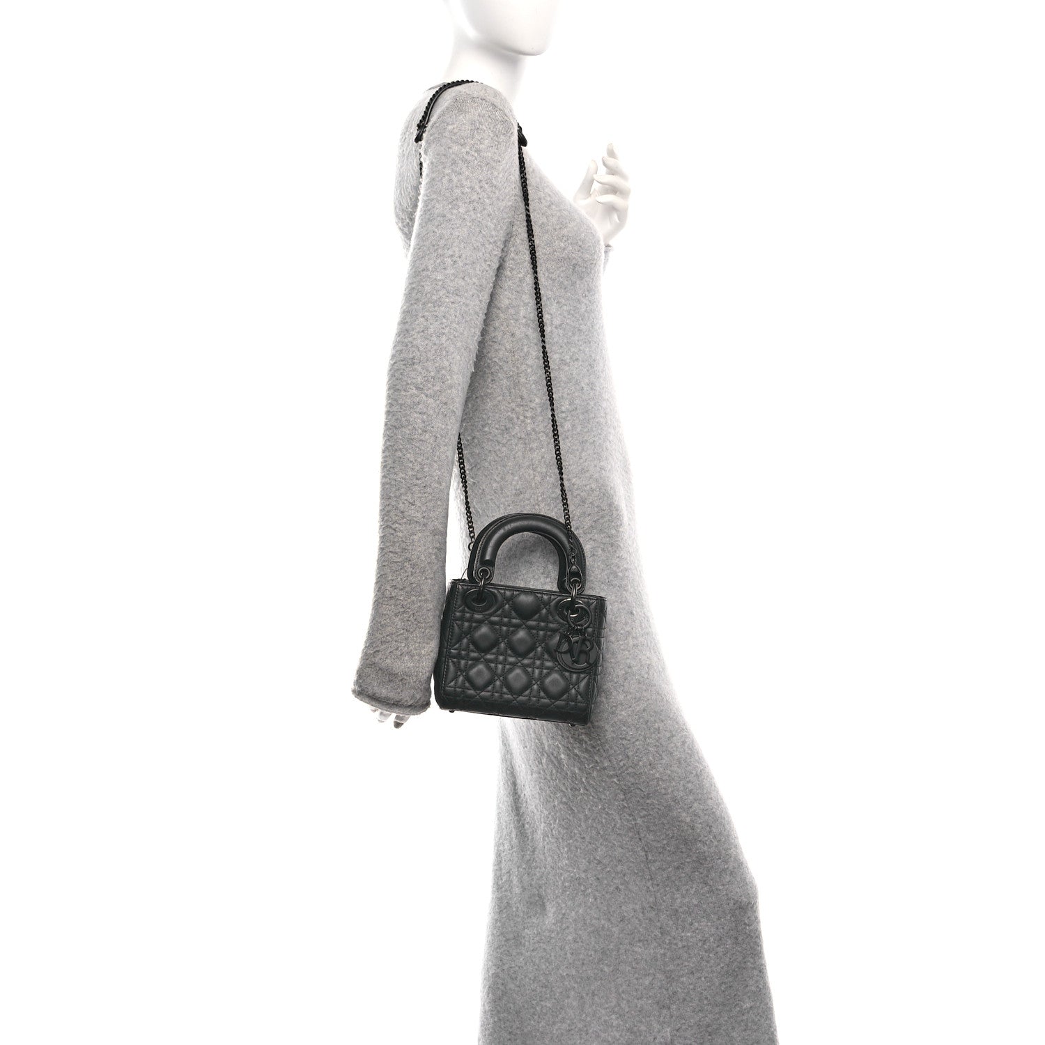 Christian Dior Ultra Matte Calfskin Cannage Mini Lady Dior Black 2 of 10