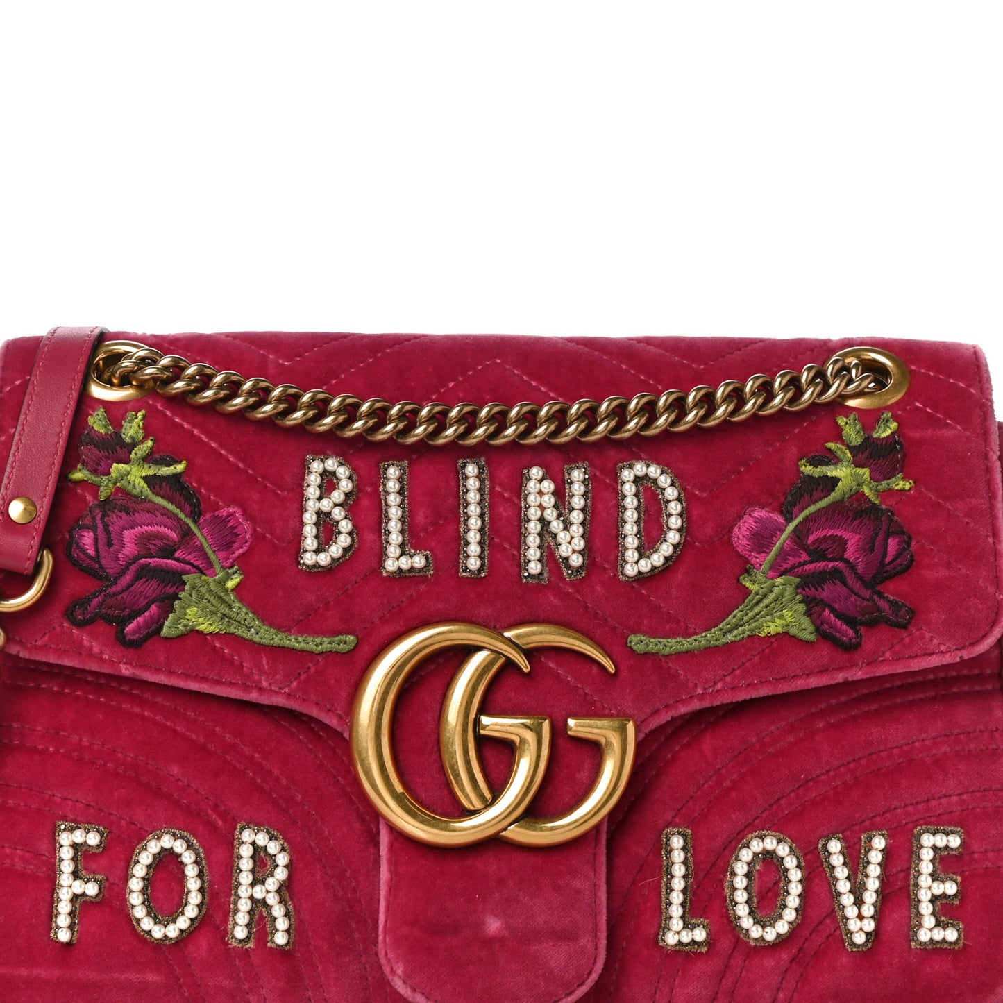 Velvet Matelasse Blind for Love Embroidered Medium GG Marmont Shoulder Bag Light Raspberry Rose Multicolor