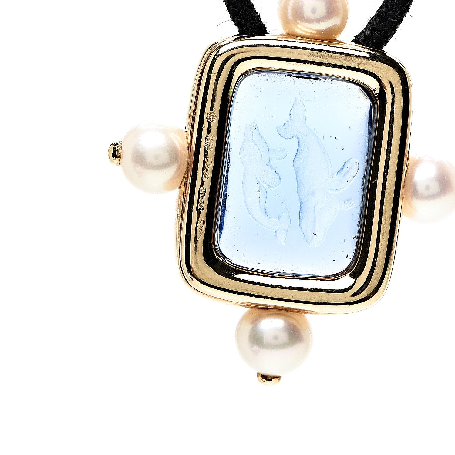 Mikimoto 18K Yellow Gold Akoya Pearl Whale Intaglio Pendant Necklace 5 of 5