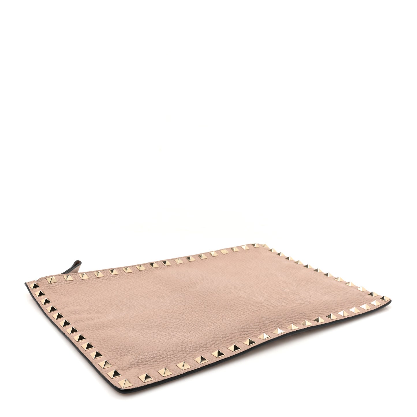 Pebbled Calfskin Large Rockstud Zip Pouch Skin Sorbet