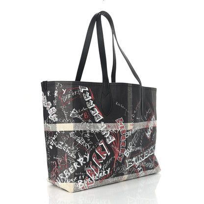 Burberry Coated Canvas Mega Check Sketchbook Medium Reversible Doodle Tote Black 4 of 18