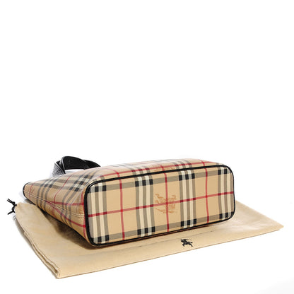 Burberry Grained Calfskin Haymarket Check Small Tote Black 4 of 8
