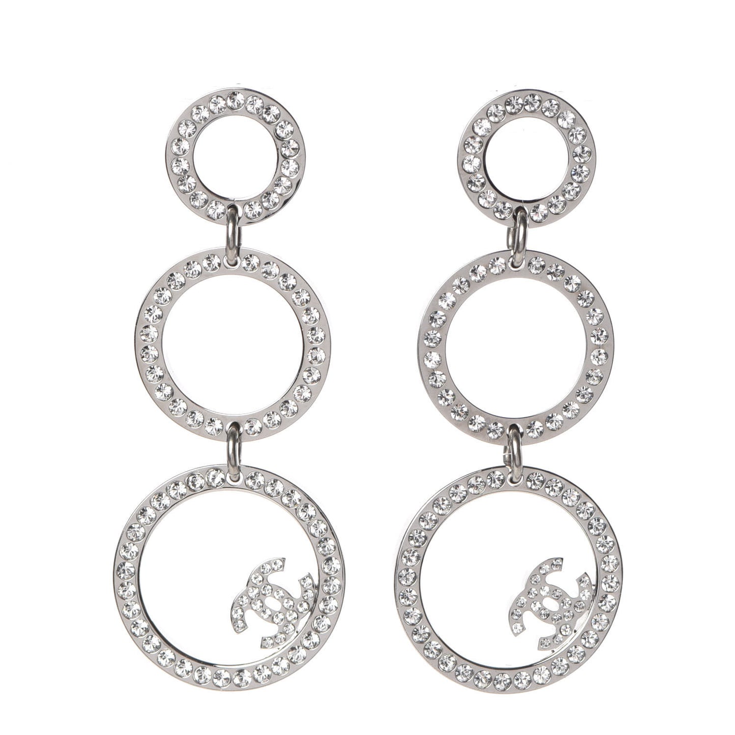 Crystal CC Drop Earrings Silver