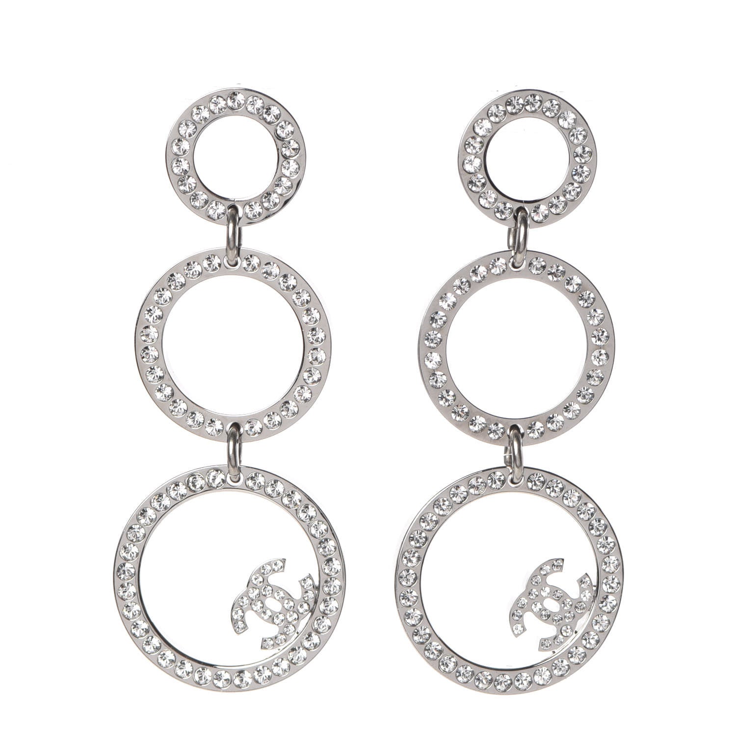 Chanel Crystal CC Drop Earrings Silver 1 of 5