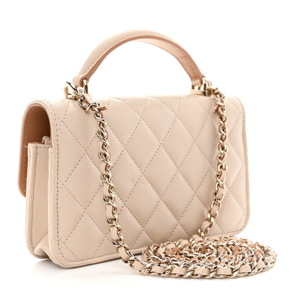 Chanel Lambskin Quilted Flap Phone Holder With Chain Beige Brown 3 of 12