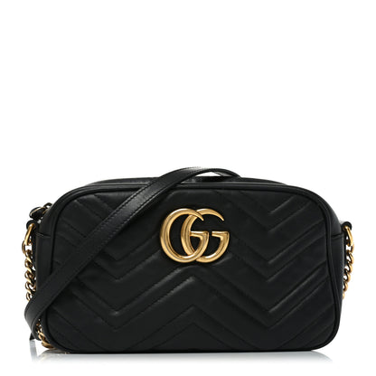 Gucci Calfskin Matelasse Small GG Marmont Chain Shoulder Bag Black 1 of 10