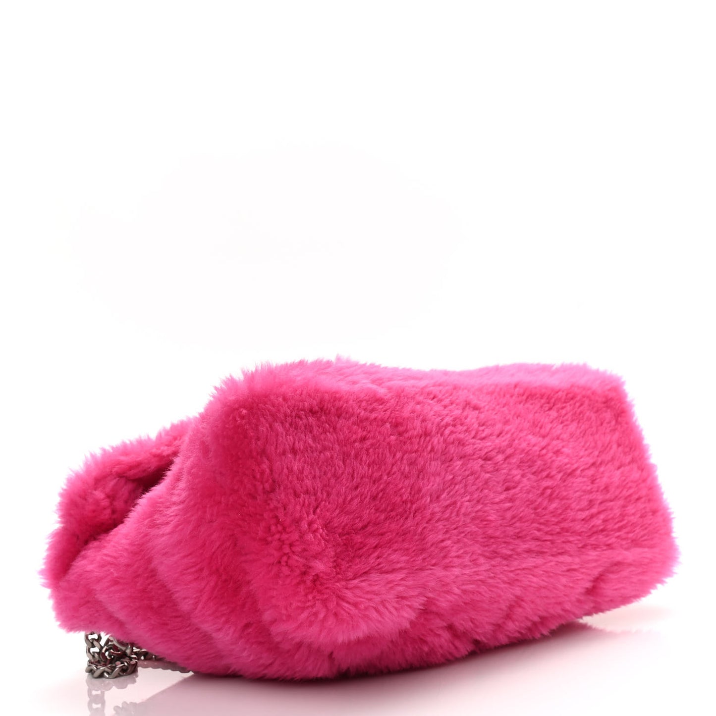 Merino Shearling Lambskin Quilted Small Loulou Puffer Monogram Chain Satchel Fuchsia