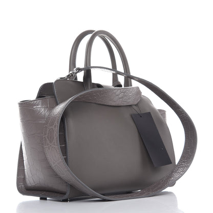 Saint Laurent Smooth Calfskin Crocodile Embossed Baby Monogram Downtown Cabas Earth 3 of 6