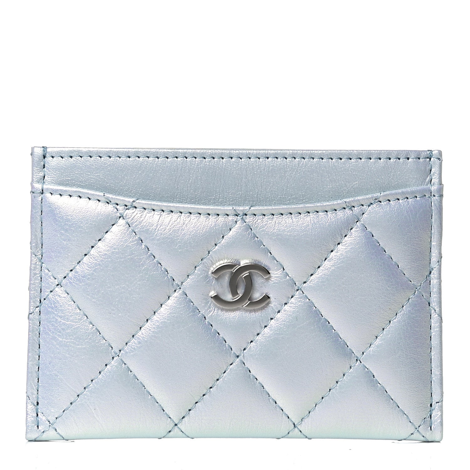 Chanel Iridescent Lambskin Quilted Card Holder Light Blue 1 of 8
