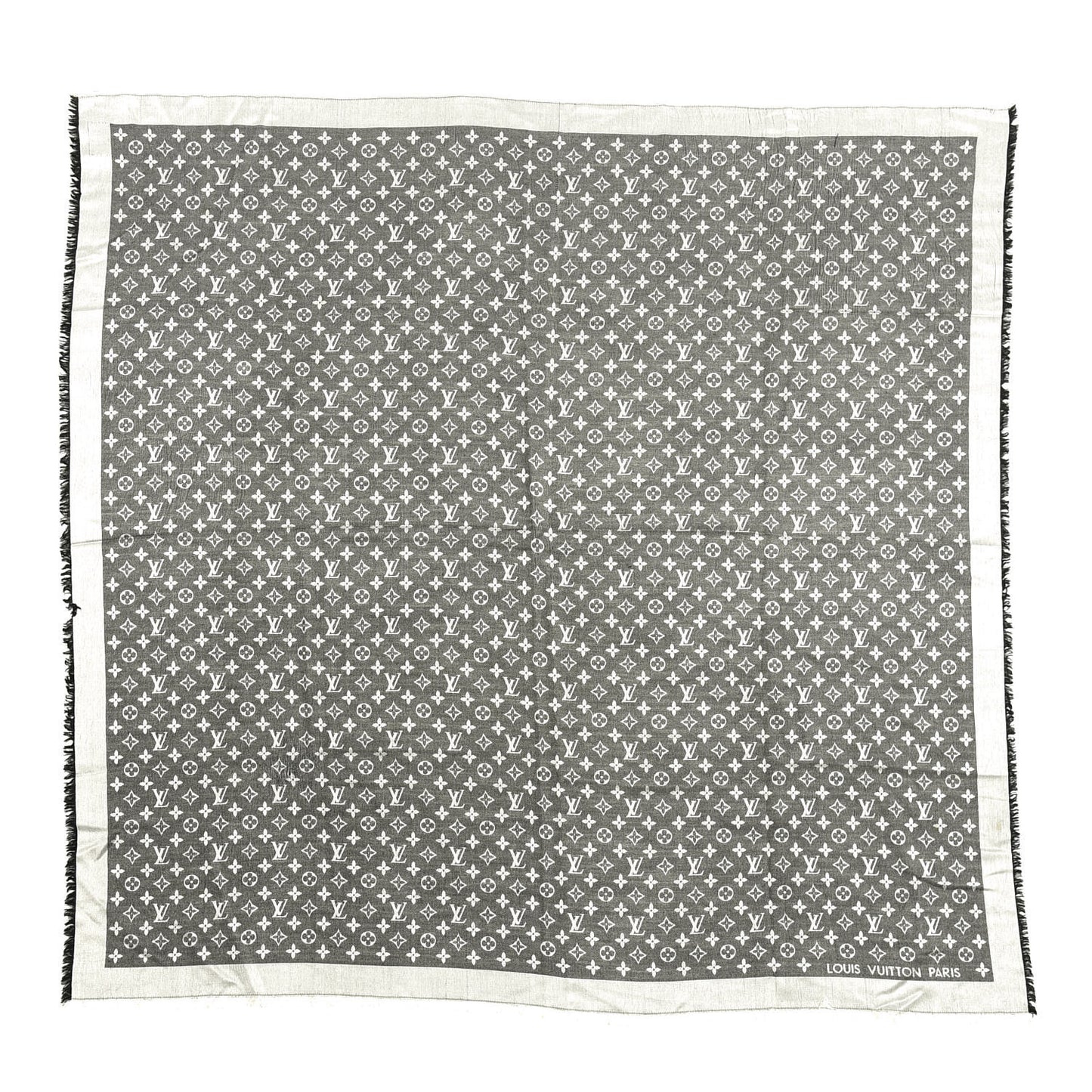 Silk Wool Monogram Denim Shawl Black
