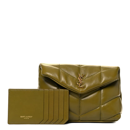 Saint Laurent Lambskin Monogram Loulou Puffer Pouch Clutch Olive 1 of 10
