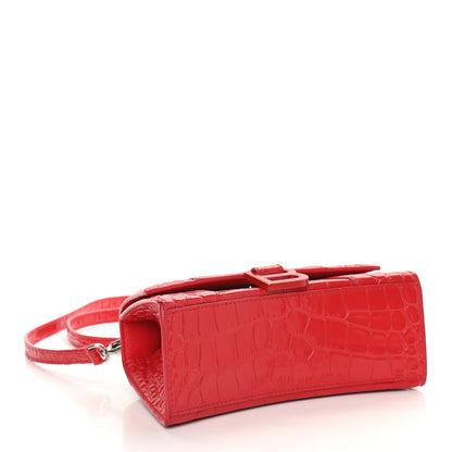 Balenciaga Shiny Calfskin Tonal B Crocodile Embossed Hourglass Top Handle Bag XS Bright Red 4 of 8