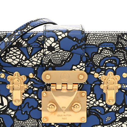 Louis Vuitton Calfskin Lace Flower Inlay Petite Malle Navy Black 7 of 10