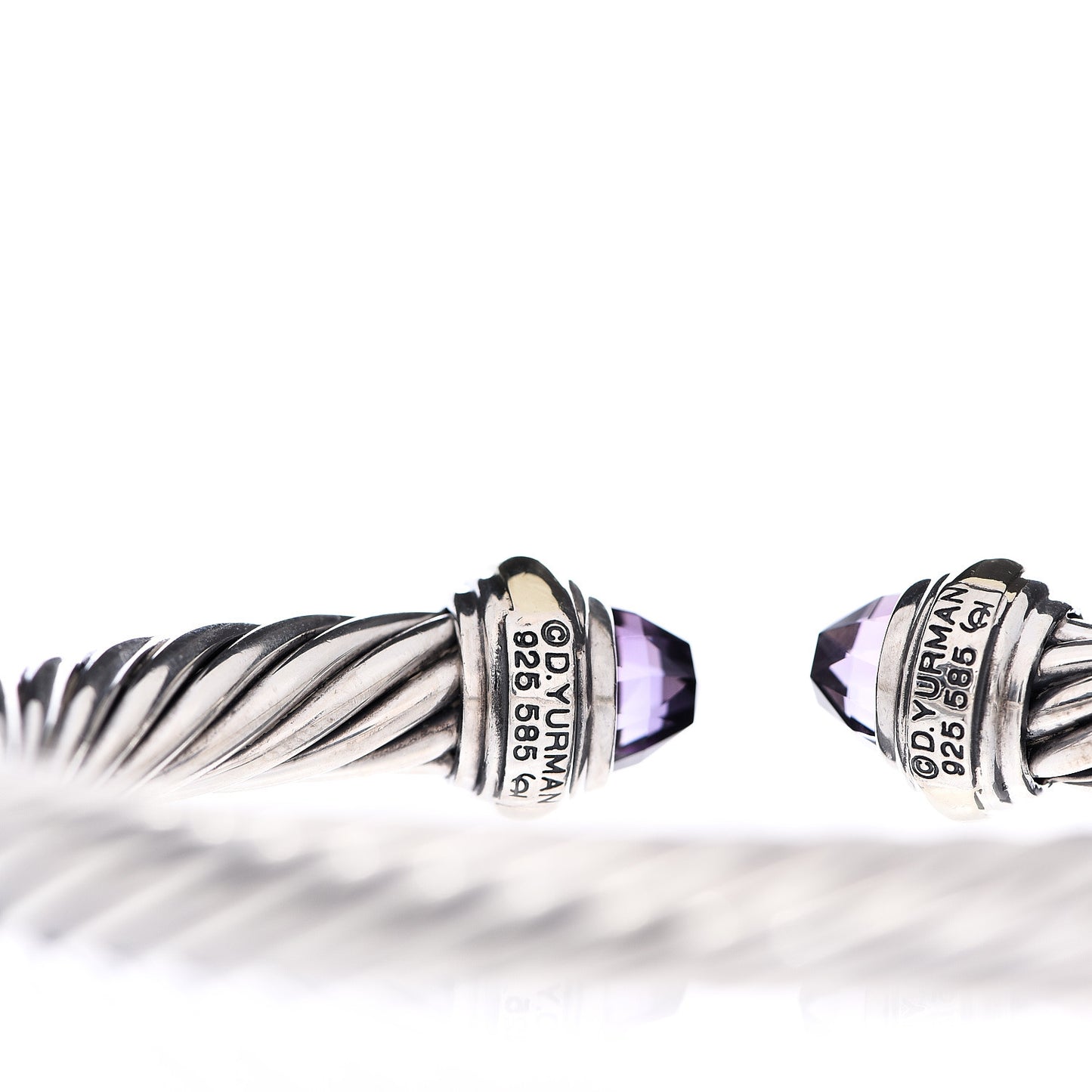Sterling Silver 14K Yellow Gold Amethyst 7mm Cable Classics Bracelet
