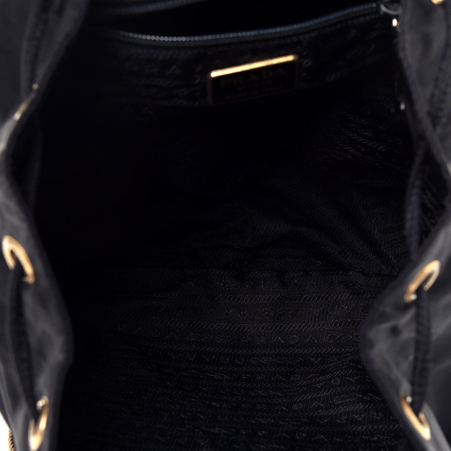 Prada Tessuto Nylon Crocodile Embossed Calfskin Cinch Backpack Black 9 of 14