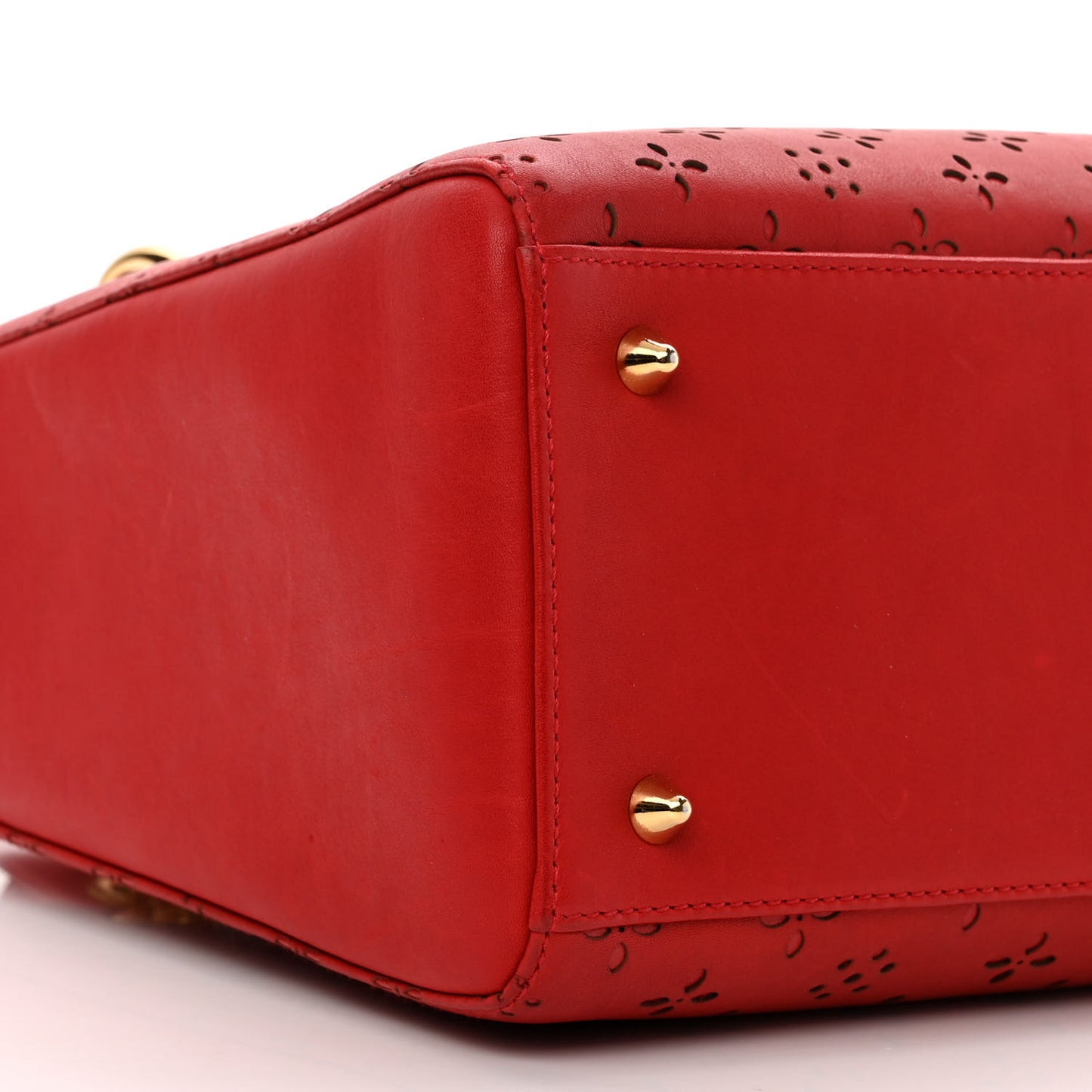 Calfskin Laser Cut Medium Lady Dior Red