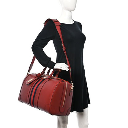 Gucci Textured Dollar Calfskin Web Medium Savoy Duffle Bag Red 2 of 9