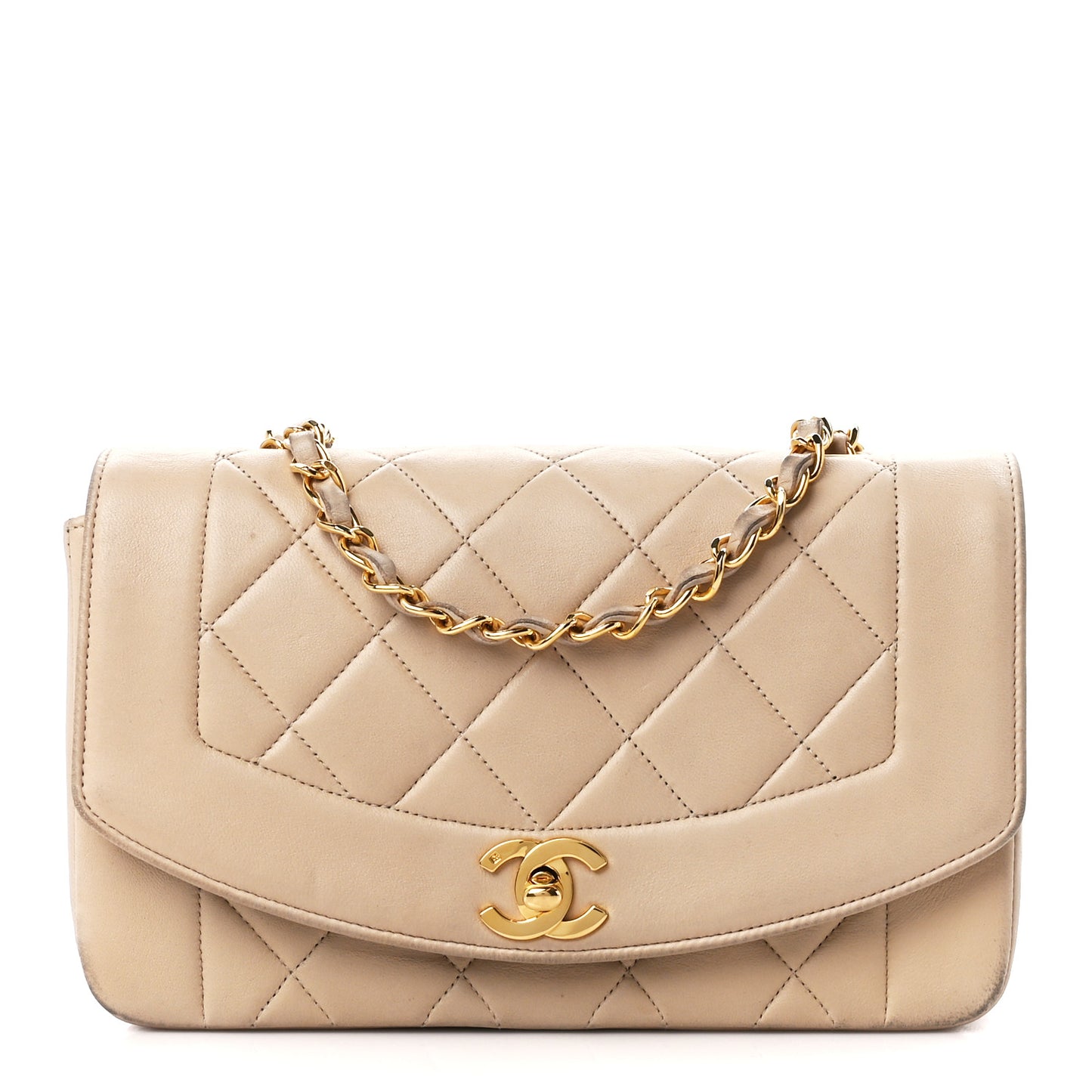 Lambskin Quilted Small Single Flap Beige