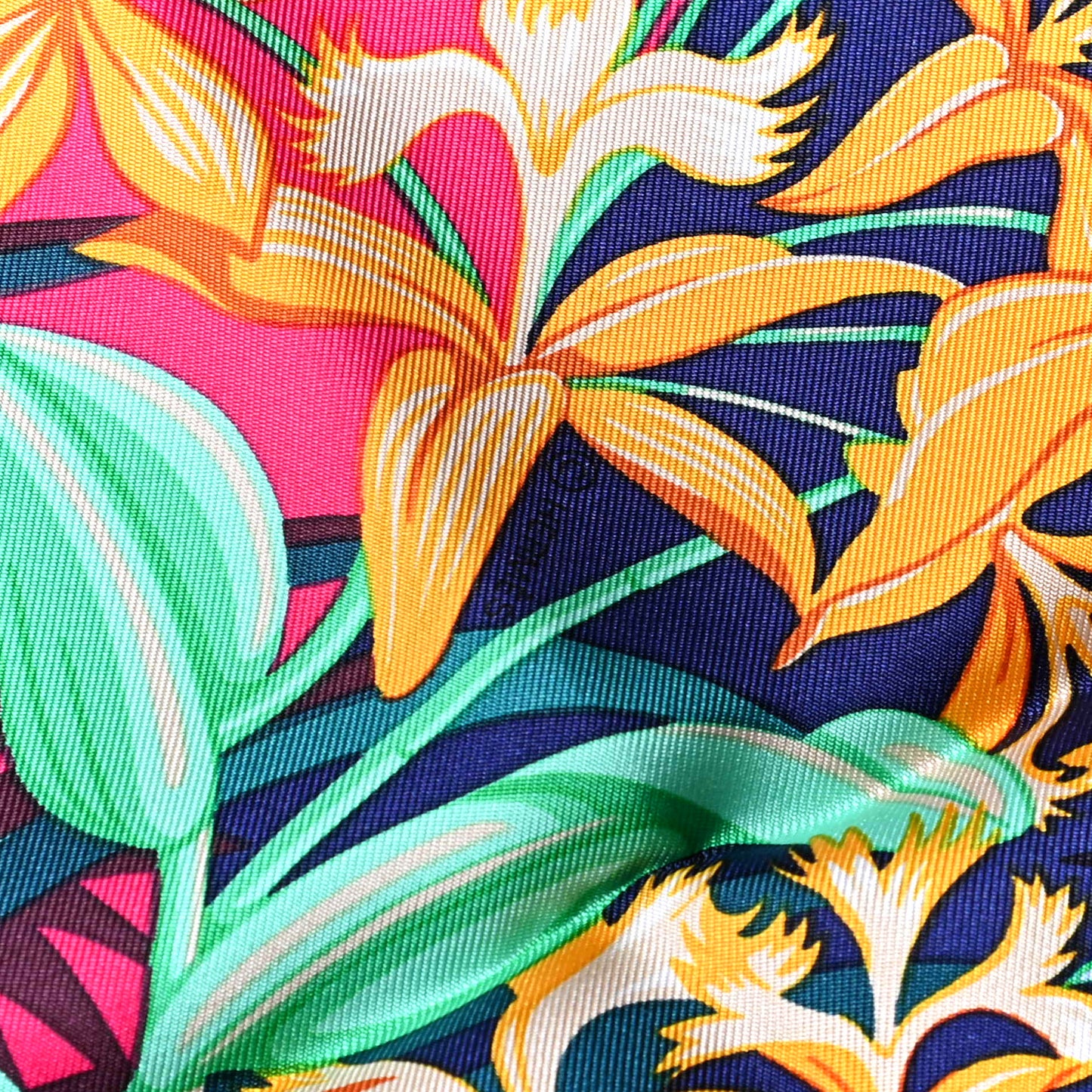 Silk Flamingo Party Scarf 90 Caban Vert Rose Vif