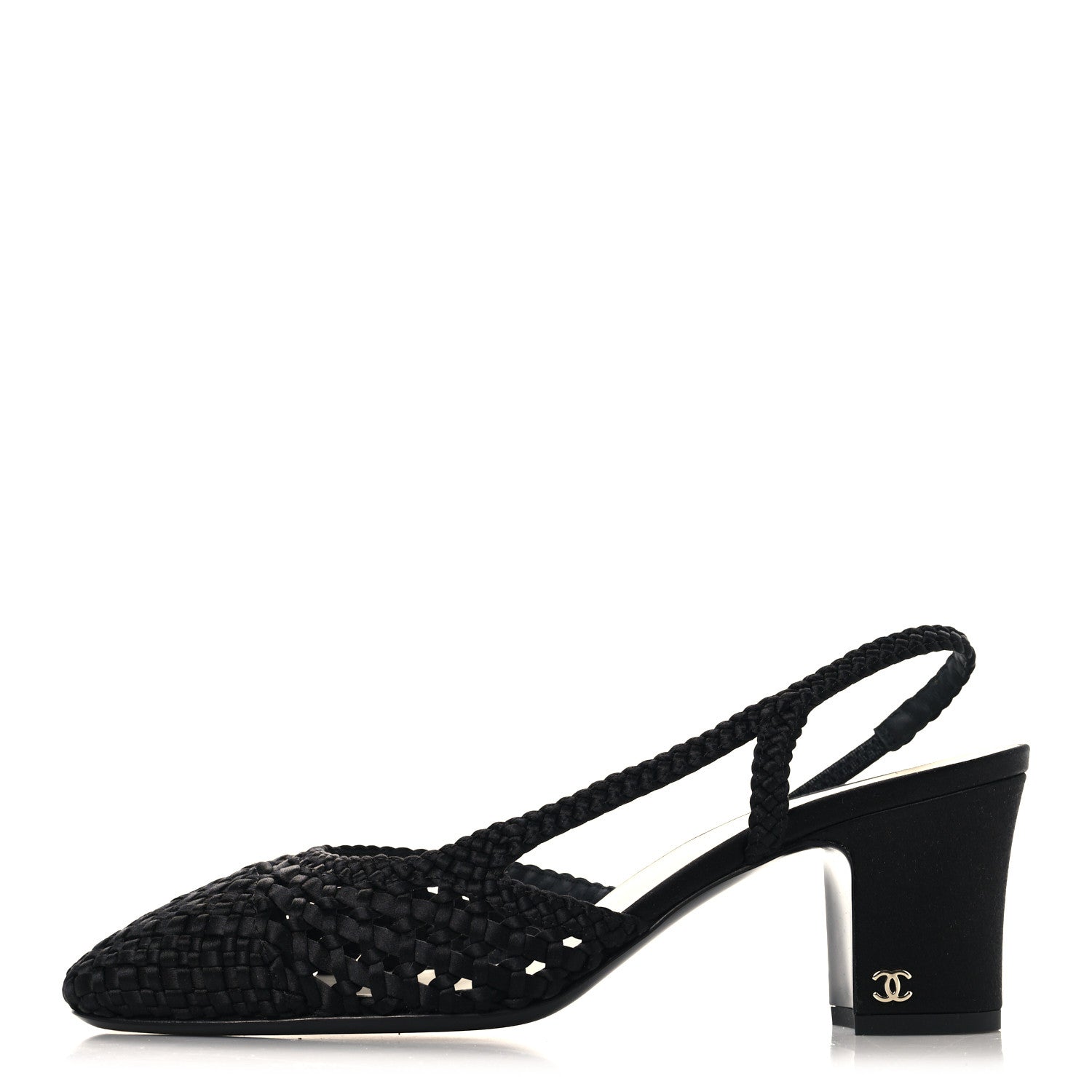 Chanel Satin Braided Slingback Flats 39.5 Black 1 of 9