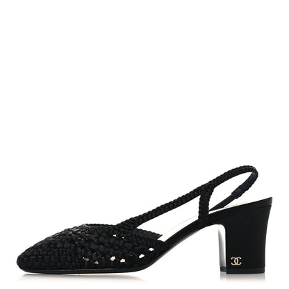 Chanel Satin Braided Slingback Flats 39.5 Black 1 of 9