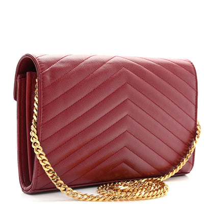 Saint Laurent Grain De Poudre Matelasse Chevron Monogram Chain Wallet Blush Fonce 3 of 11