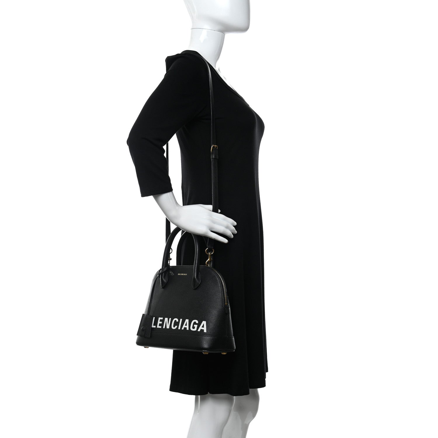 Balenciaga Grained Calfskin Logo S Ville Top Handle Bag Black White 2 of 10