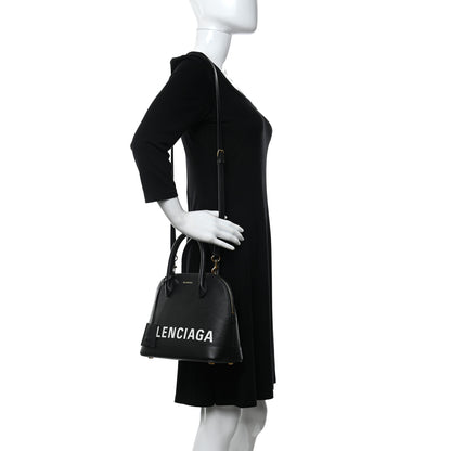 Balenciaga Grained Calfskin Logo S Ville Top Handle Bag Black White 2 of 10