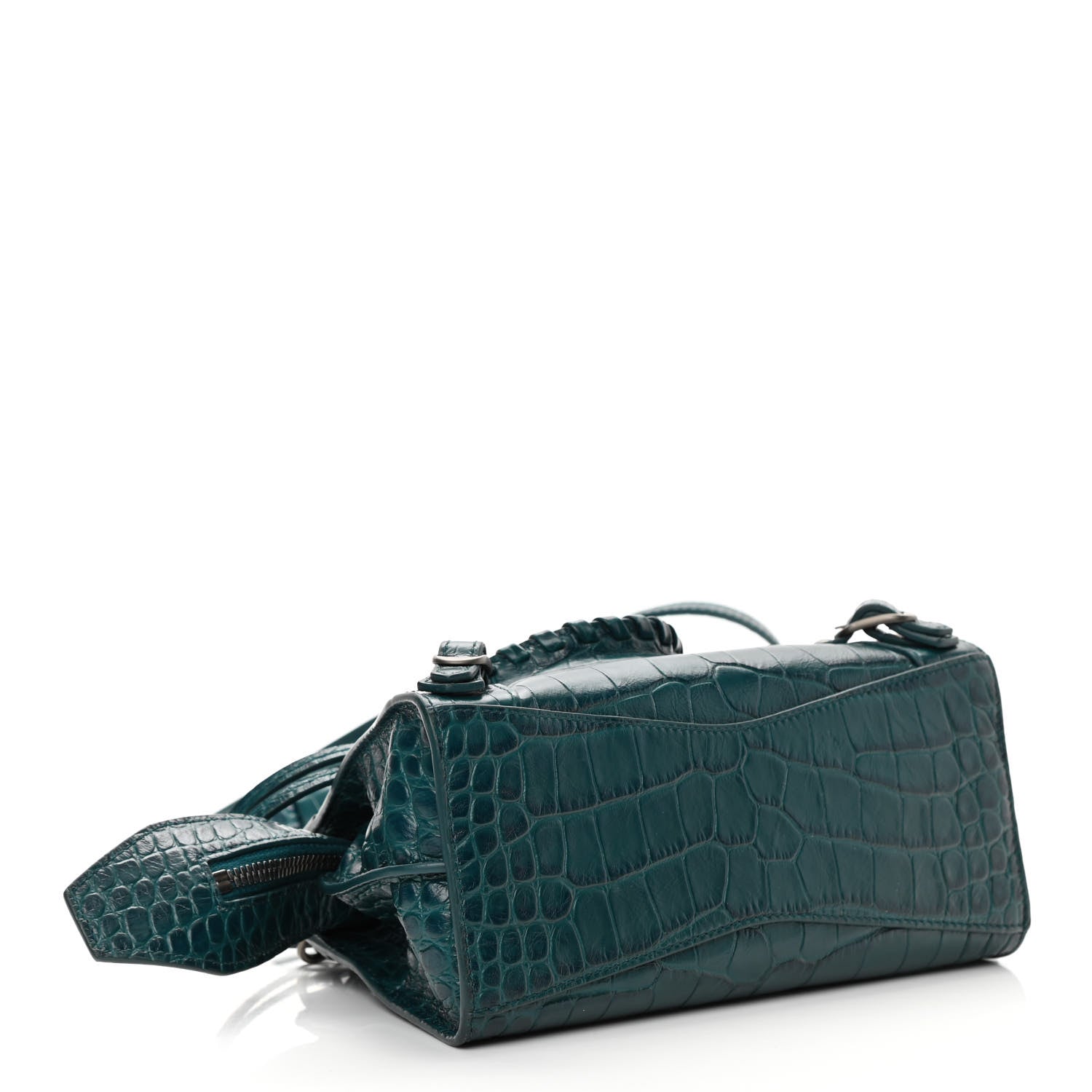 Balenciaga Calfskin Crocodile Embossed Neo Classic Silver Hardware Mini City Dark Petrol Blue 5 of 15