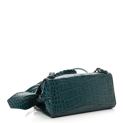 Balenciaga Calfskin Crocodile Embossed Neo Classic Silver Hardware Mini City Dark Petrol Blue 5 of 15