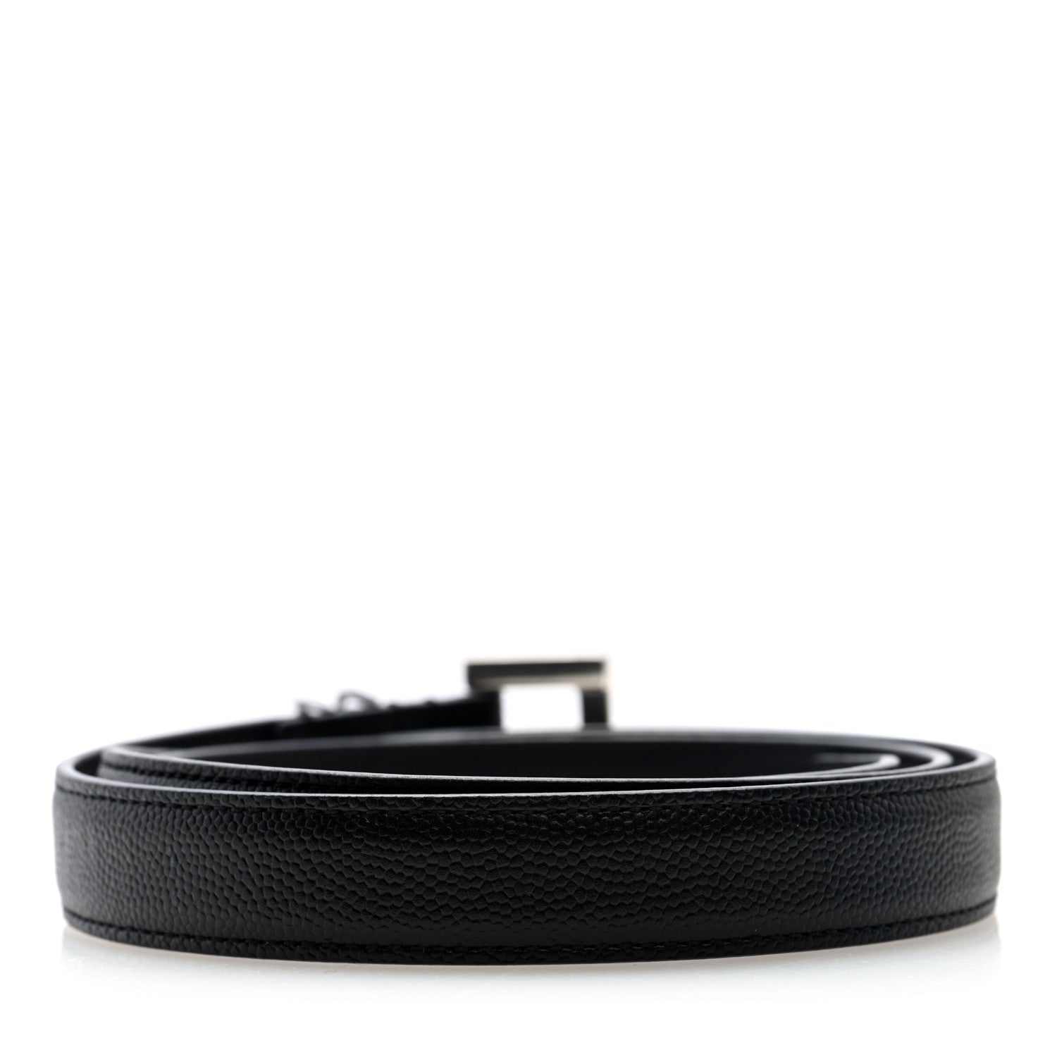 Saint Laurent Grained Calfskin Monogram Cassandre Extra Thin Square Buckle Belt 85 34 Black 2 of 4