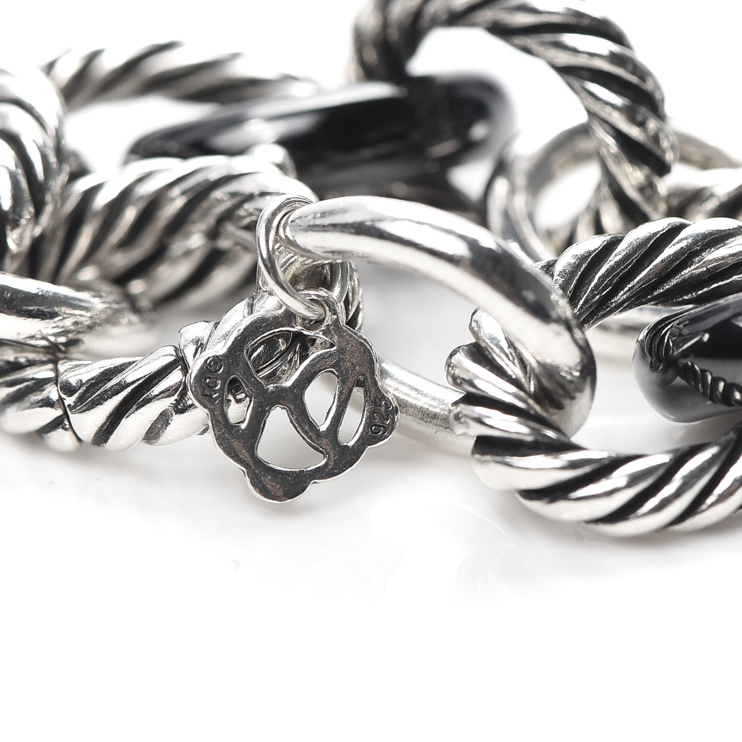 David Yurman Sterling Silver Ceramic 13mm Large Oval Link Bracelet Black 5 of 5