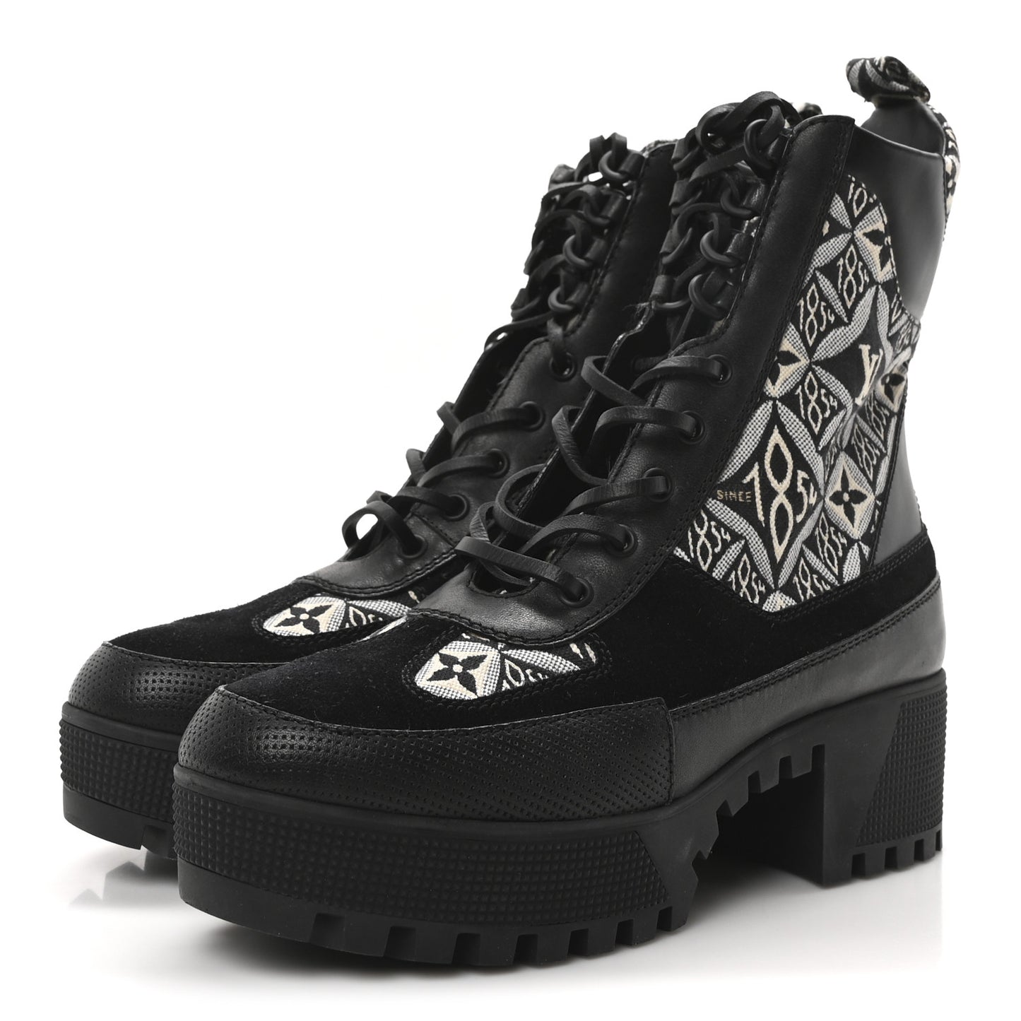 Suede Calfskin Jacquard Since 1854 Laureate Platform Desert Boots 38 Black