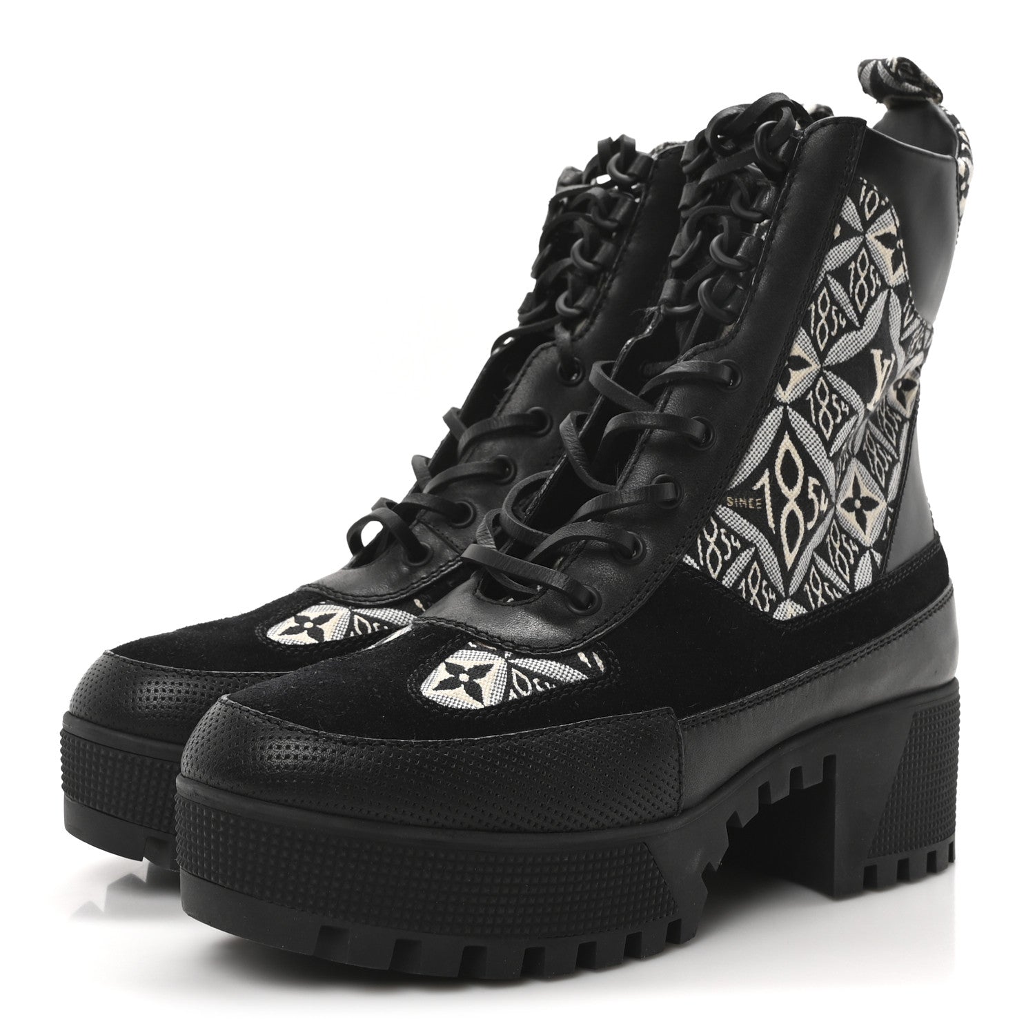 Louis Vuitton Suede Calfskin Jacquard Since 1854 Laureate Platform Desert Boots 38 Black 4 of 8