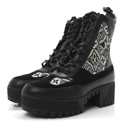 Louis Vuitton Suede Calfskin Jacquard Since 1854 Laureate Platform Desert Boots 38 Black 4 of 8