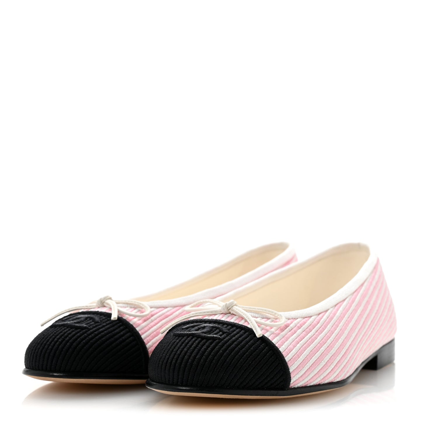 Fabric Grosgrain Cap Toe CC Flats 37.5 White Light Pink Black