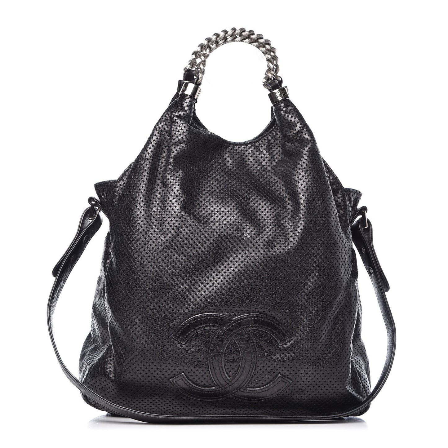 Glazed Calfskin Perforated Medium Rodeo Drive Tote Black